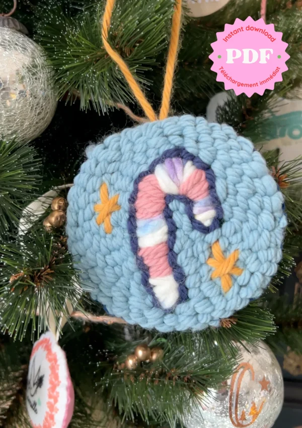 Déco de Noël en punch needle "Candy Cane" (patron PDF à télécharger)
